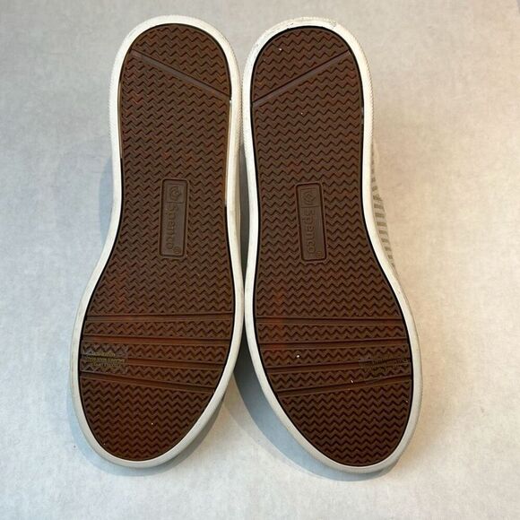 NEW Spenco White Tan Stripe Canvas Slip On Tennis Shoes Womens Sz 7 Orthotic Sne - Picture 7 of 9